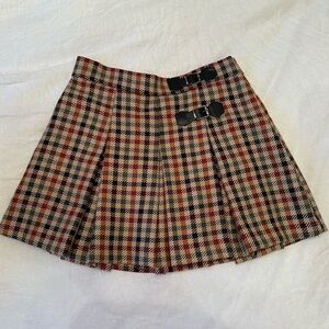 Semicouture Plaid Pleated Skirt with Buckle Accents Size 40